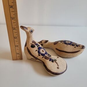 Handcrafted Mexico Tonala Floral Ceramic Bird Figurines Hand Painted Set Of 2